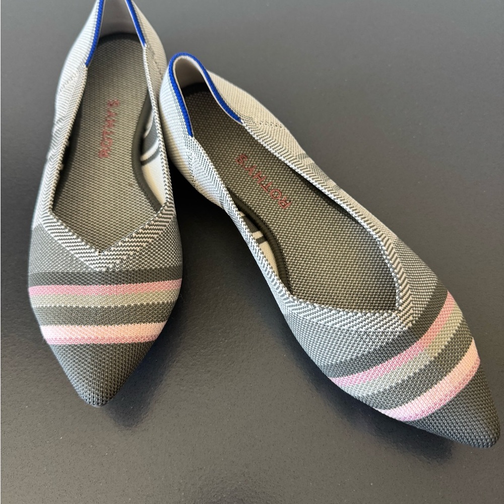 Rothy's Gray and Pink Striped Flats